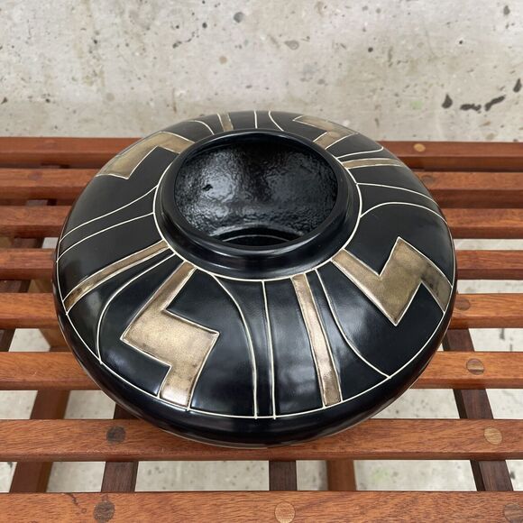 Large 11” VTG Harris Potteries Chicago "CAIRO" Art Deco Design MCM Squat Vase - Picture 6 of 7